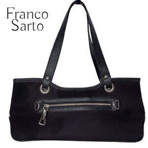 Vintage Franco Sarto black top handle baguette satchel bag